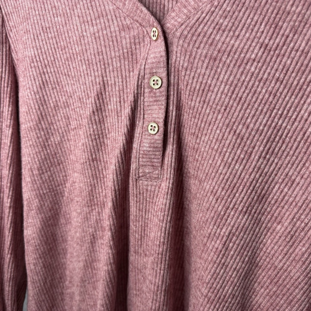 LOFT Women’s Petite L Salmon Pink Stripe V Neck Button Pullover Sweater Preppy - Picture 7 of 9